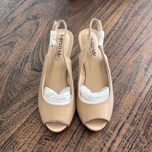 Life Stride Nude Peep Toe Slingback Heels